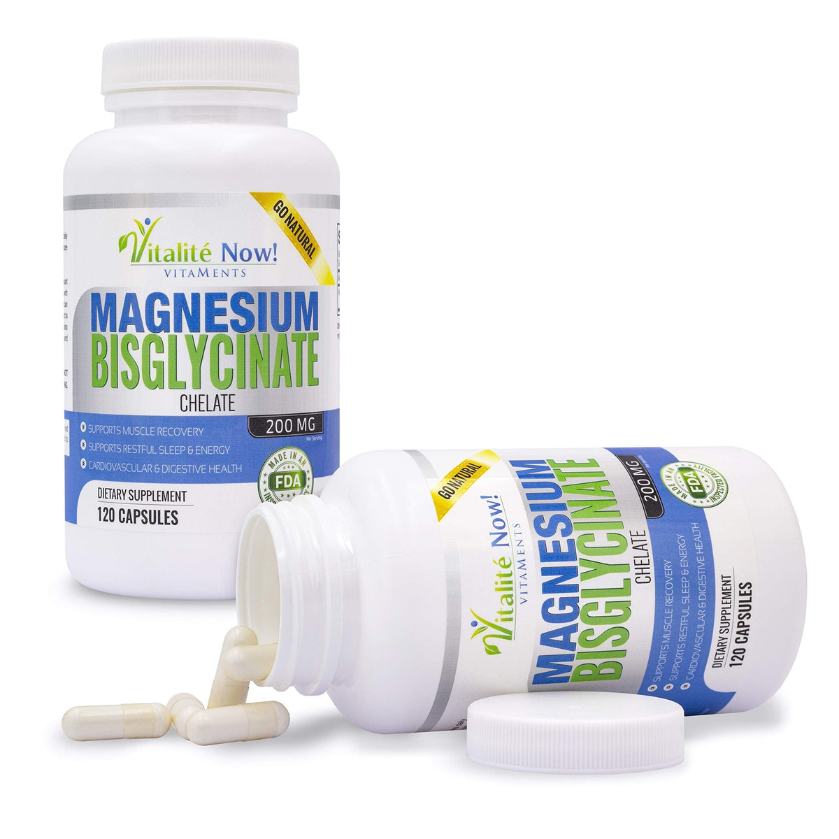 Vitalité Now! Magnesium Bisglycinate 200mg - 100% Chelated Capsules for Superior Absorption - Gentle Formula, No Laxative Effect - Sleep Energy Cramps Muscle Support - Fully Reacted & Buffered Vitalité Now!Buy Supplements Australia