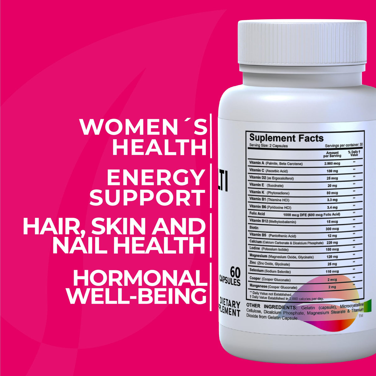 Women’s Multivitamin 18+ Vitamins & Minerals | Biotin, Folic Acid, Zinc, Calcium, Magnesium & Vitamin D | Hair, Skin & Nails Support, Energy Hallusa NaturalBuy Supplements Australia