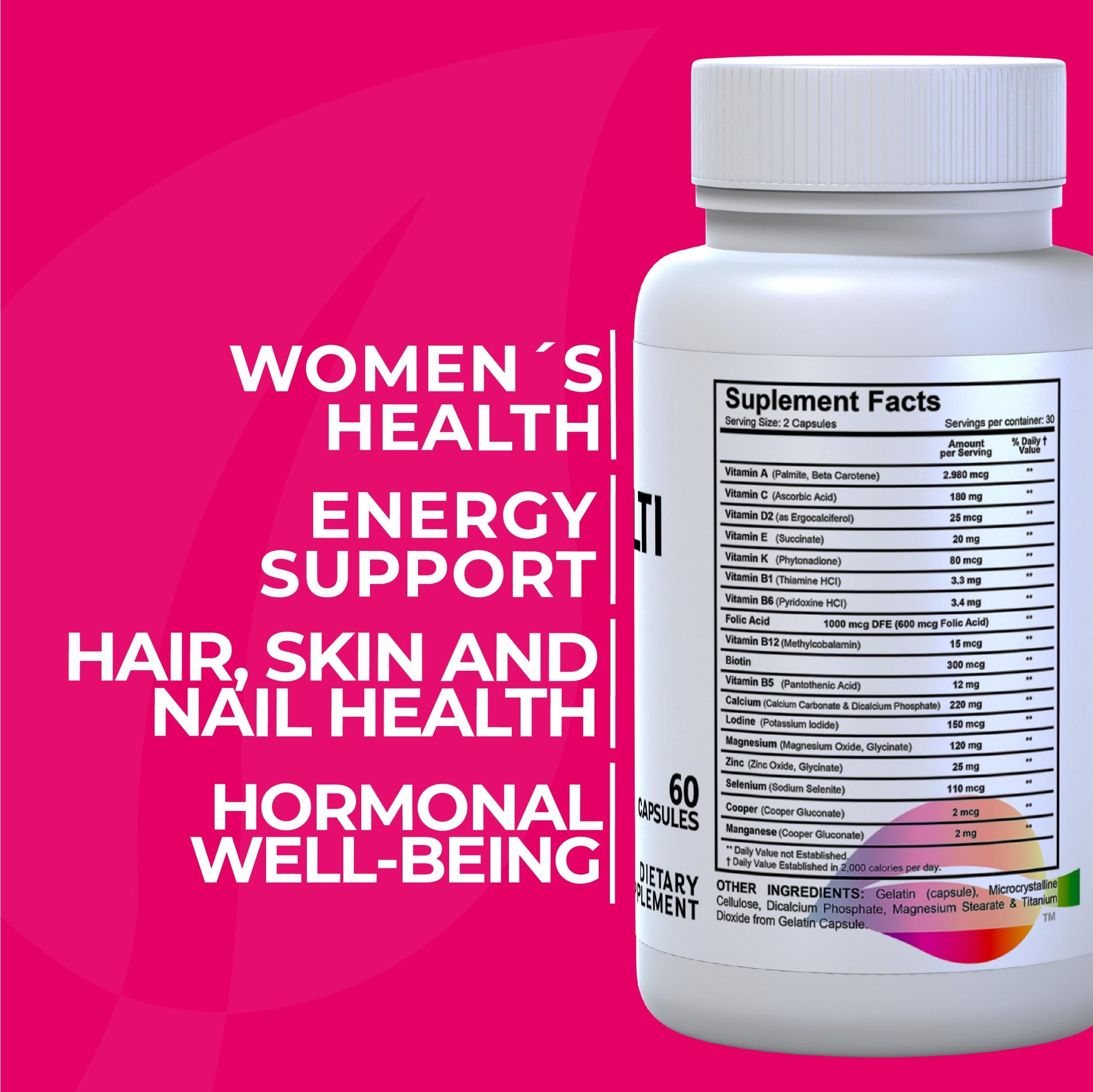 Women’s Multivitamin 18+ Vitamins & Minerals | Biotin, Folic Acid, Zinc, Calcium, Magnesium & Vitamin D | Hair, Skin & Nails Support, Energy Hallusa NaturalBuy Supplements Australia