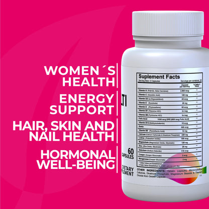 Women’s Multivitamin 18+ Vitamins & Minerals | Biotin, Folic Acid, Zinc, Calcium, Magnesium & Vitamin D | Hair, Skin & Nails Support, Energy Hallusa NaturalBuy Supplements Australia