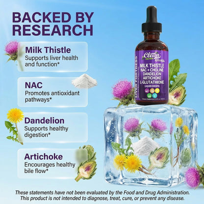 Clean Nutraceuticals Milk Thistle NAC Liver Cleanse Detox & Repair Supplement Liver Support Liquid Drops with Dandelion Extract, Artichoke, Chanca Piedra, Choline