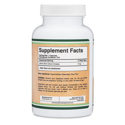 Lithium Orotate 5mg of Elemental Lithium for Cognition and Brain Health, 210 Capsules (Third Party Tested, Vegan Safe, Non-GMO) by Double Wood Supplements Double Wood SupplementsBuy Supplements Australia