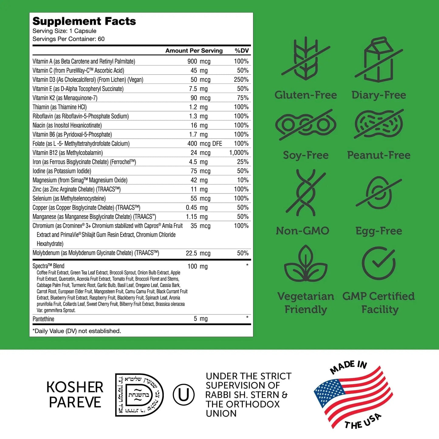 Zahler - One Daily Vegan Multivitamins for Women & Men (60 Count) Kosher Essential Vitamins & Minerals with Whole Food Spectra Blend Zahler