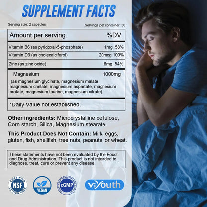 Magnesium 7 Complex Supplement Advanced with 7 Forms of Magnesium (Glycinate, Malate, Chelate, Aspartate, Orotate, Taurine, Citrate), Zinc, Vitamin D3 & Vitamin B6 VIYOUTH canada supplements