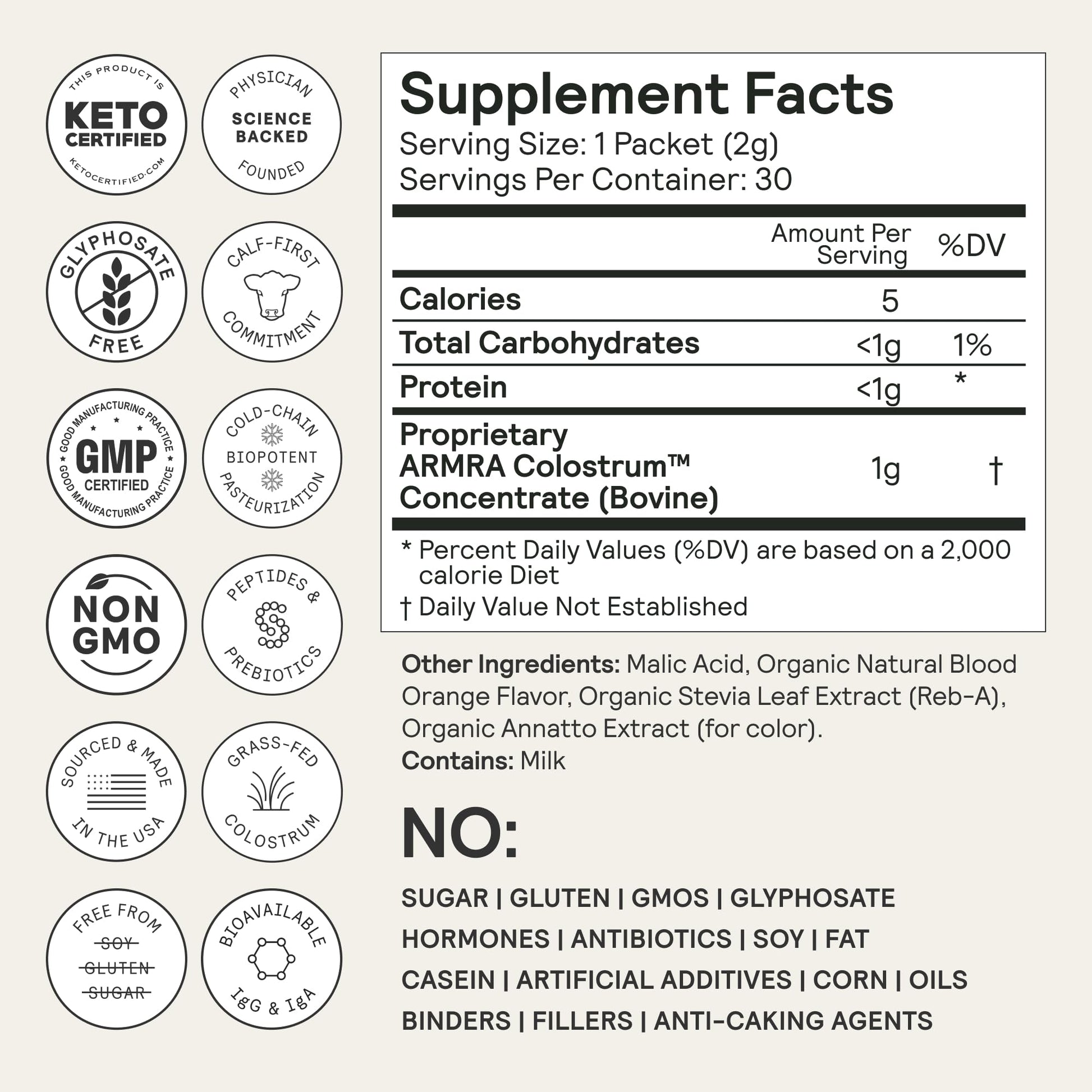 ARMRA Colostrum™ Premium Powder, Grass Fed, Gut Health Bloating Immunity Skin & Hair, Contains 400+ Bioactive Nutrients, Keto, Gluten & Fat Free (Blood Orange Bundle | 90 Servings) ARMRABuy Supplements Australia