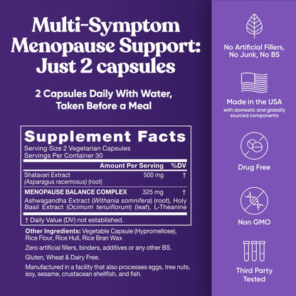 Premium Menopause Supplement for Women – Menopause Balance with Shatavari, Ashwagandha, L-Theanine & Holy Basil – Holistic Multi-Symptom Menopause Support & Hot Flash Relief – 60 Vegetarian Capsules Eu NaturalBuy Supplements Australia