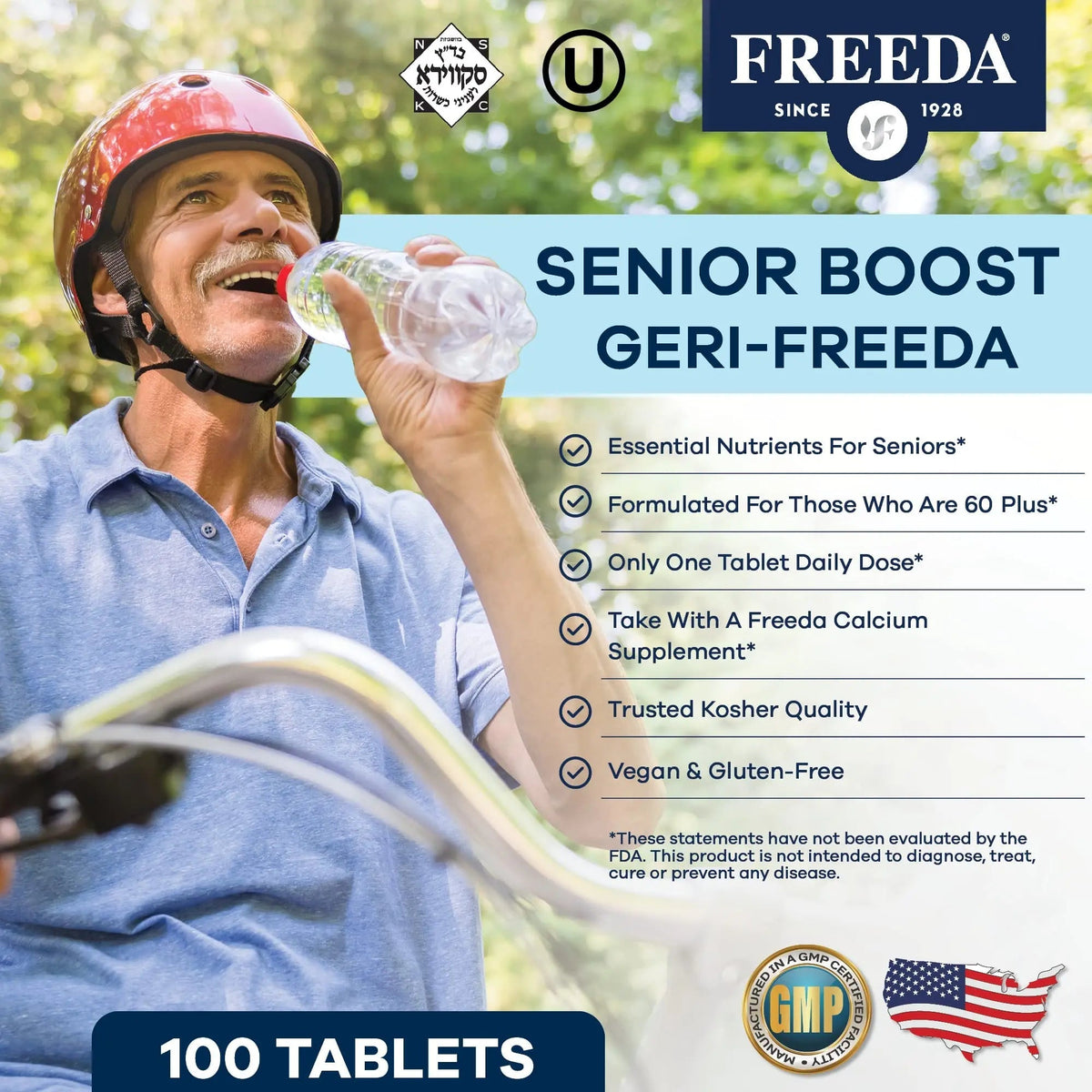 Freeda Senior Multivitamin - Kosher Vitamins for Men & Women 60 and Over - One Daily Coated Tablet - Women’s & Men’s Vitamins Multivitamin 60 Plus FREEDA