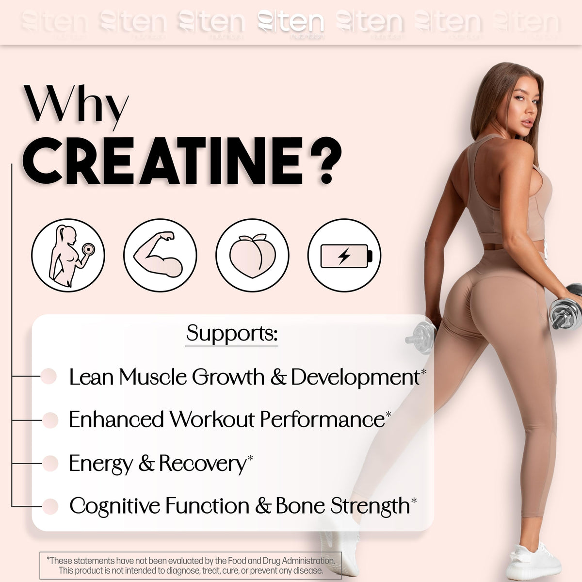 New - Creatine + Collagen for Women – Supports Lean Muscle Growth & Development, Booty Gain, Energy & Recovery – 5g Creatine Monohydrate Plus 5000mg Collagen Peptides Combo – Unflavored, 30 Servings 10Ten NutritionBuy Supplements Australia