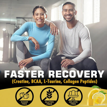 Creatine Monohydrate Gummies for Men & Women - with BCAA, Collagen Peptides, L-Taurine, Vitamin B12, D3, Chewables Creatine Monohydrate 5g Per Serving, Natural Lemon Flavor, Sugar Free, 2 Pack EnvyCureBuy Supplements Australia