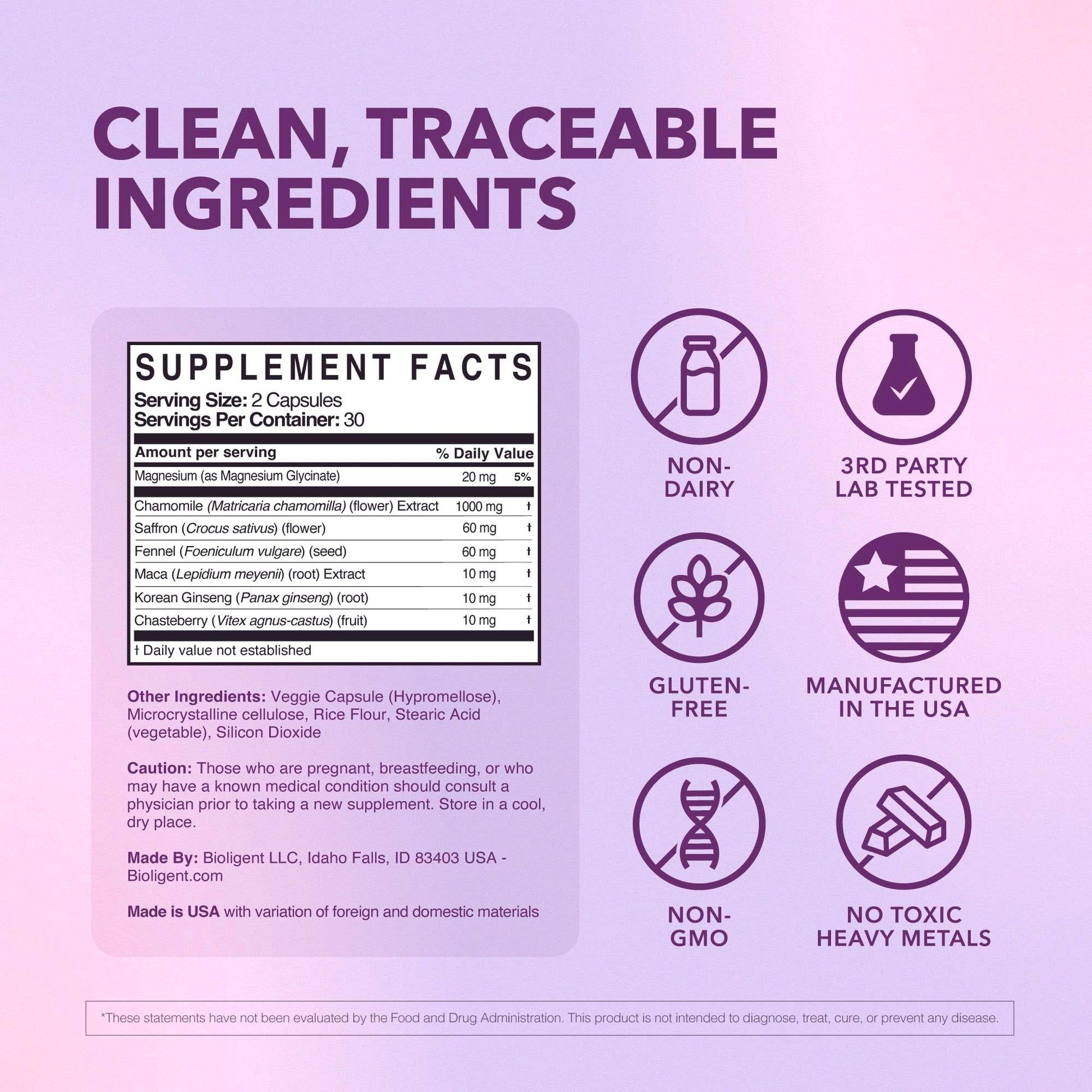 Bioligent Menopause Support Supplement for Women, Hot Flash, Sleep, Mood & Focus Support, Hormone-Free with Maca, Ginseng, Chamomile & Saffron, Non-GMO, 60 Capsules, 30 Day Supply BIOLIGENTBuy Supplements Australia