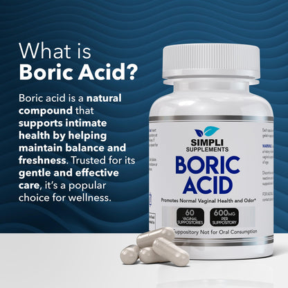 Simpli Supplements Boric Acid Suppositories for Women 600mg – 60 Count | Vaginal pH Balance Support | Feminine Care | Helps Maintain Freshness & Odor Control Simpli SupplementsBuy Supplements Australia