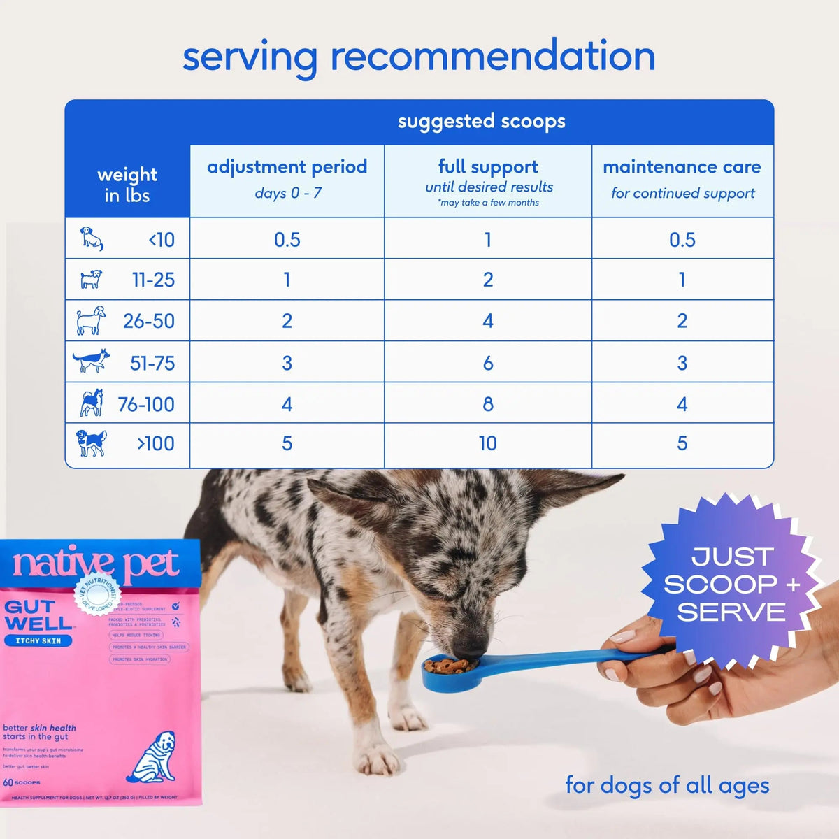 GutWell Itchy Skin - Dog Itching Skin Relief & Seasonal Allergy Itch Relief for Dogs - Promotes Skin Hydration, Elasticity & Healthy Barrier with Triple-biotic Blend, Zinc, & Vitamin E - 60 Scoops Native PetBuy Supplements Australia