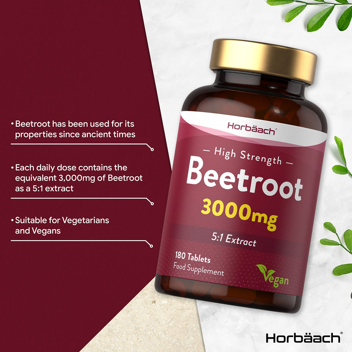 Beetroot Tablets 3000mg | 180 Count | High Strength 5:1 Extract Supplement | Nitric Oxide HorbäachBuy Supplements Australia
