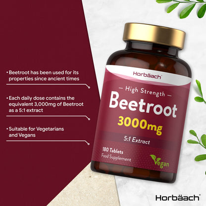 Beetroot Tablets 3000mg | 180 Count | High Strength 5:1 Extract Supplement | Nitric Oxide HorbäachBuy Supplements Australia