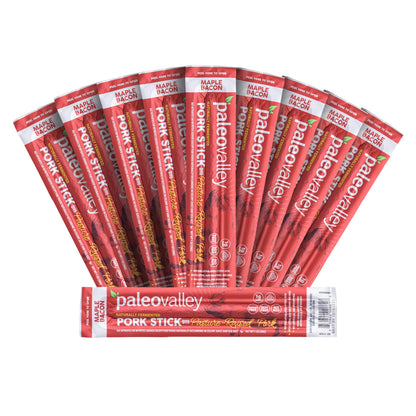 Paleovalley Pasture-Raised Pork Sticks - Maple Bacon Flavor Meat Sticks Individually Wrapped, 28g - 10 Sticks - Gluten-Free Protein Snack PaleovalleyBuy Supplements Australia