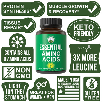 All 9 Essential Amino Acids Supplement. Capsules with 3X More Leucine for Muscle Recovery, Growth. EAA Supplement Better Than BCAA / BCAAS Branched Chain Aminos Acid. Peak Performance canada supplements