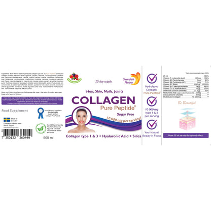 Swedish Nutra Liquid Bovine Collagen - Pack of 500ml, 20 Day Supply | Sugar Free Berry Flavour Swedish NutraBuy Supplements Australia