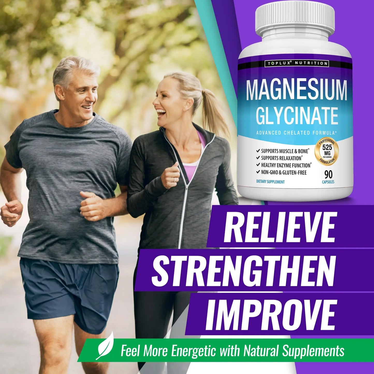 Magnesium Glycinate 525mg - High Absorption Chelated Magnesium Supplement Made with Pure Magnesium Glycinate - Supports Muscles, Sleep, Cramps, Recovery Bisglycinate Toplux canada supplements