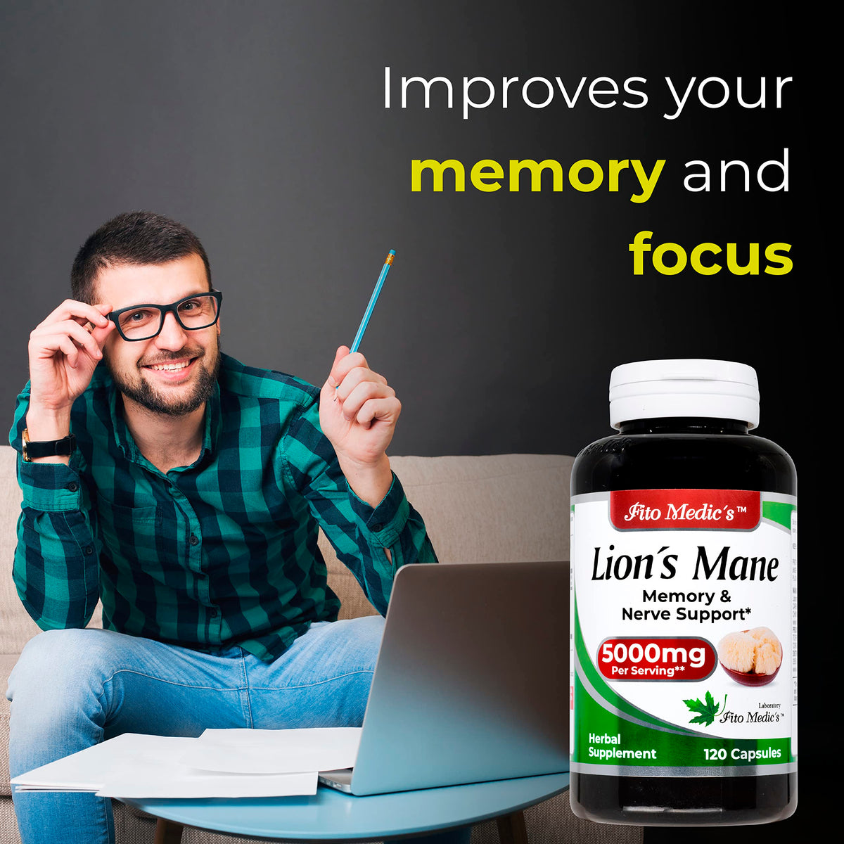 Lab | Lions Mane | 5000 mg per Serving | 120 Capsules | lions mane supplement | lions mane FITO MEDIC'SBuy Supplements Australia