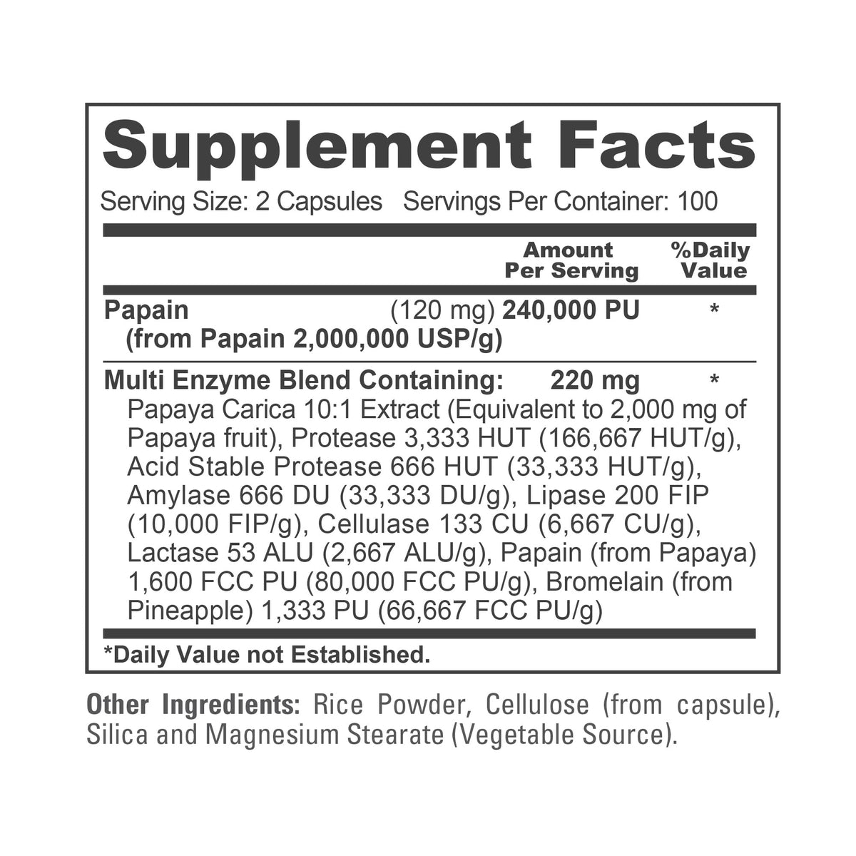 NusaPure Papaya Papain Enzyme Complex 240,000 PU - 200 Veggie Caps - Suitable for Vegetarian, Vegan Non-GMO NusaPureBuy Supplements Australia