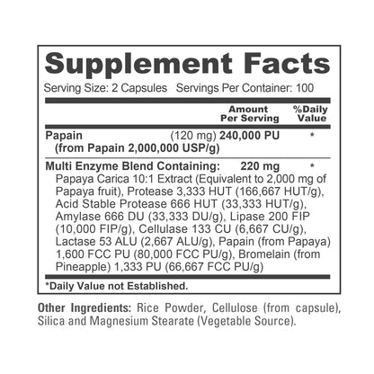 NusaPure Papaya Papain Enzyme Complex 240,000 PU - 200 Veggie Caps - Suitable for Vegetarian, Vegan Non-GMO NusaPureBuy Supplements Australia