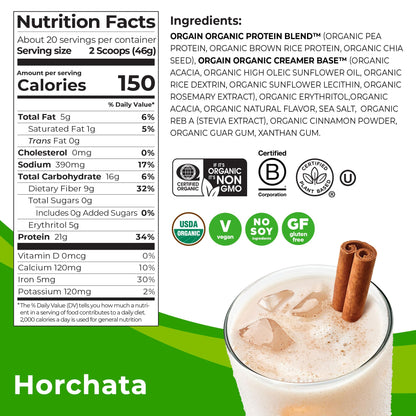 Orgain Organic Vegan Protein Powder, Horchata - 21g of Plant Based Protein, Low Net OrgainBuy Supplements Australia