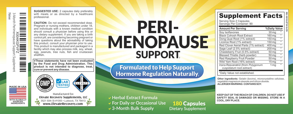 Perimenopause Support (3-Month) Supplement Blend | Women's Health & Hormone Support with 11 Herbs & Extracts | Female Hormonal Balance Supplements | 90-Day Bulk Supply | 180 Capsules Elevate Recovery SupplementsBuy Supplements Australia