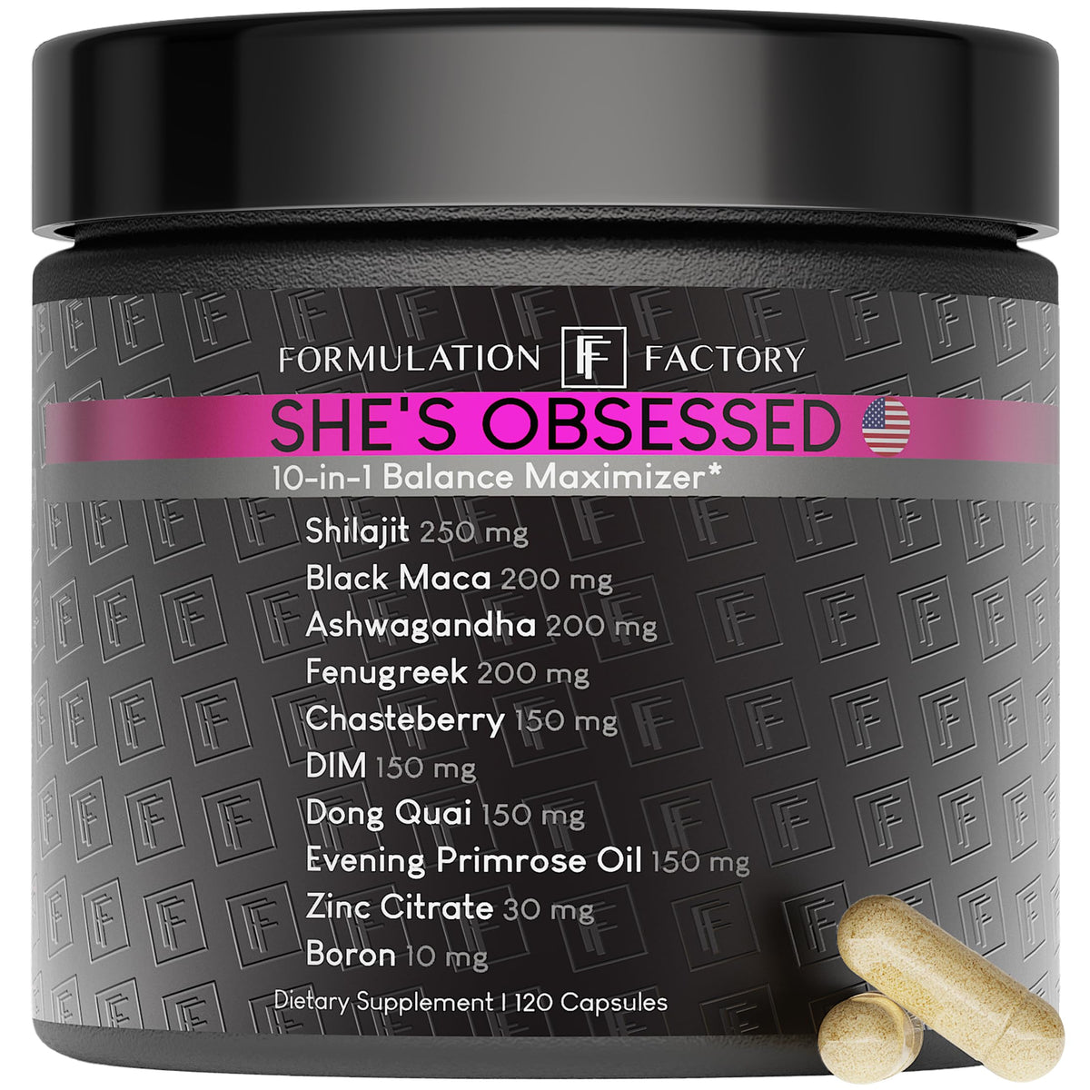 Formulation Factory She's Obsessed: 10-in-1 Hormone Balance Maximizer with Shilajit, Maca, Ashwagandha, DIM, Dong Quai, Zinc & More for Vitality & Balance – 120 Capsules 2 Months Formulation FactoryBuy Supplements Australia