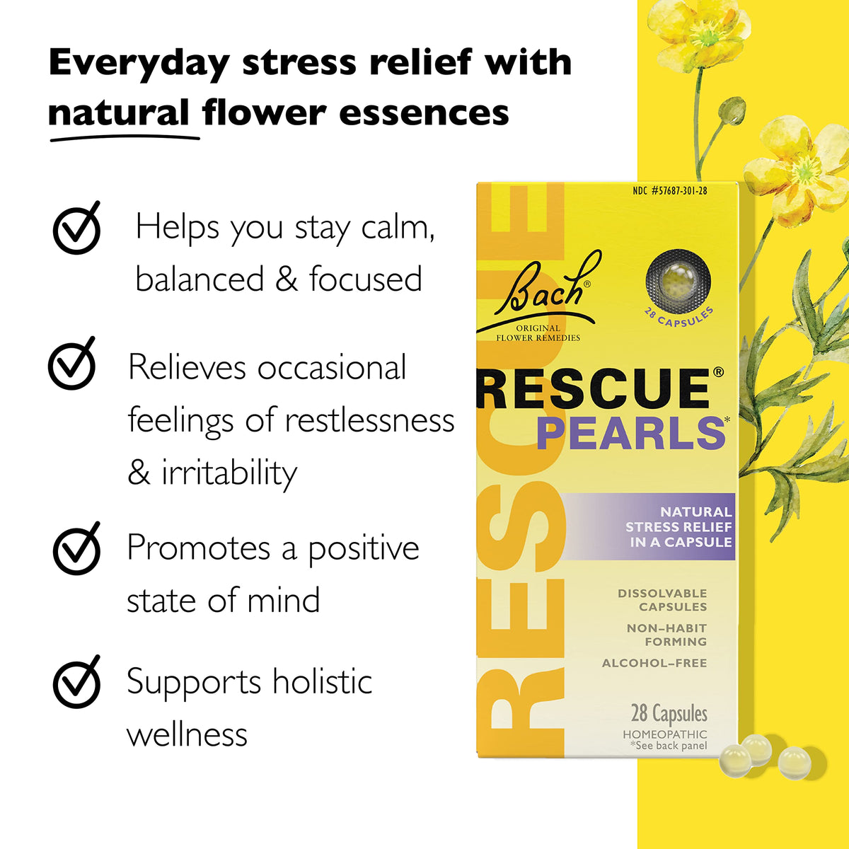 Bach RESCUE PEARLS, Natural Orange Vanilla Flavor, Natural Stress Relief, Homeopathic Flower Essence, Quick-Dissolve, Gluten & Sugar-Free, 28 Count RESCUE buy supplements Au