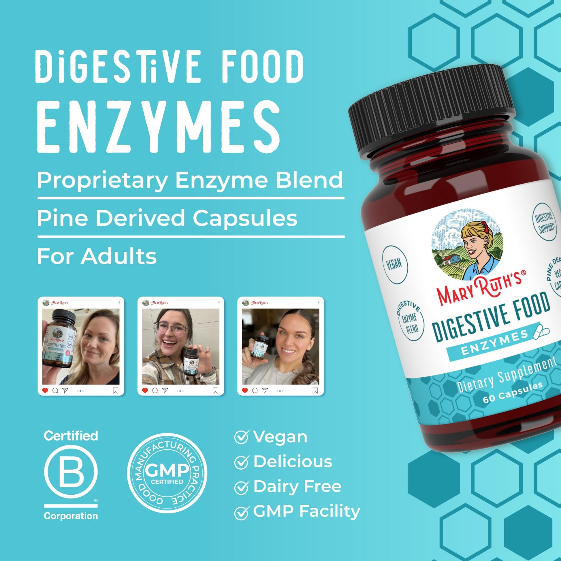 MaryRuth Organics Digestive Enzymes | Up to 2 Month Supply | Vegan Digestive Health Aid and Gut Health Enzyme Complex | Over 12 Enzymes | Vitamins B6 & B12 MARYRUTH'SBuy Supplements Australia
