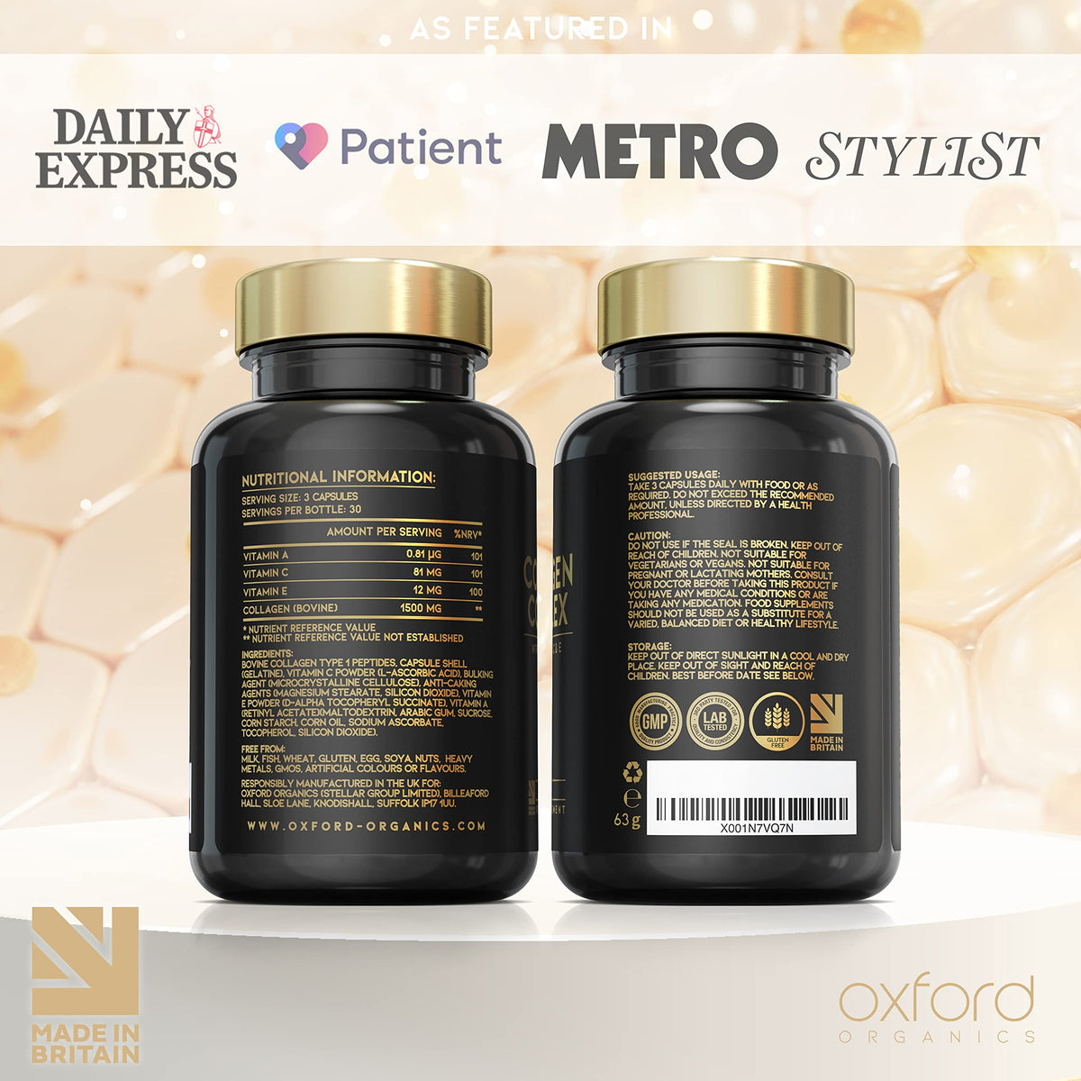Advanced Collagen Complex | 1593mg Vitamin Boosted Complex for Glowing Hair, Skin & Nails Oxford OrganicsBuy Supplements Australia
