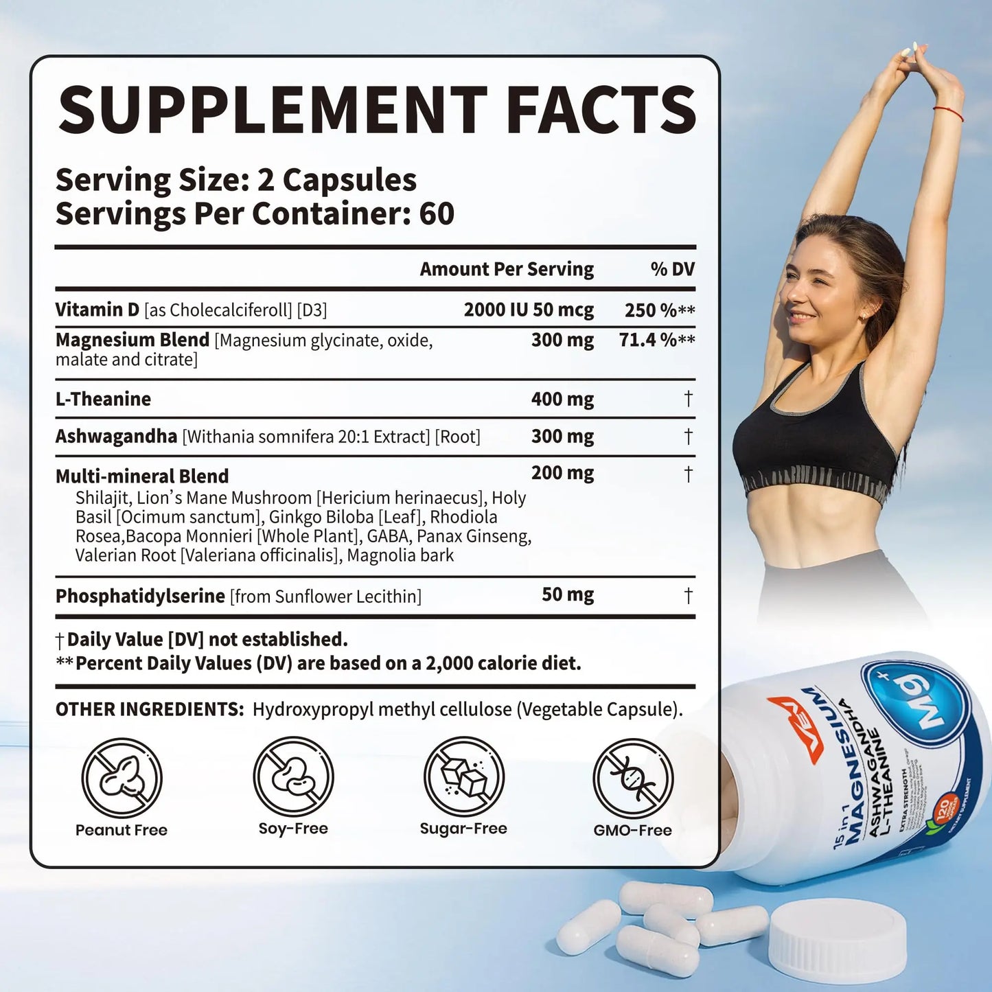 VEV DeepCalm Magnesium Complex for Women – 15-in-1 Glycinate & Citrate Capsules with Ashwagandha & L-Theanine – 120 Vegan Capsules VEV buy supplements Au