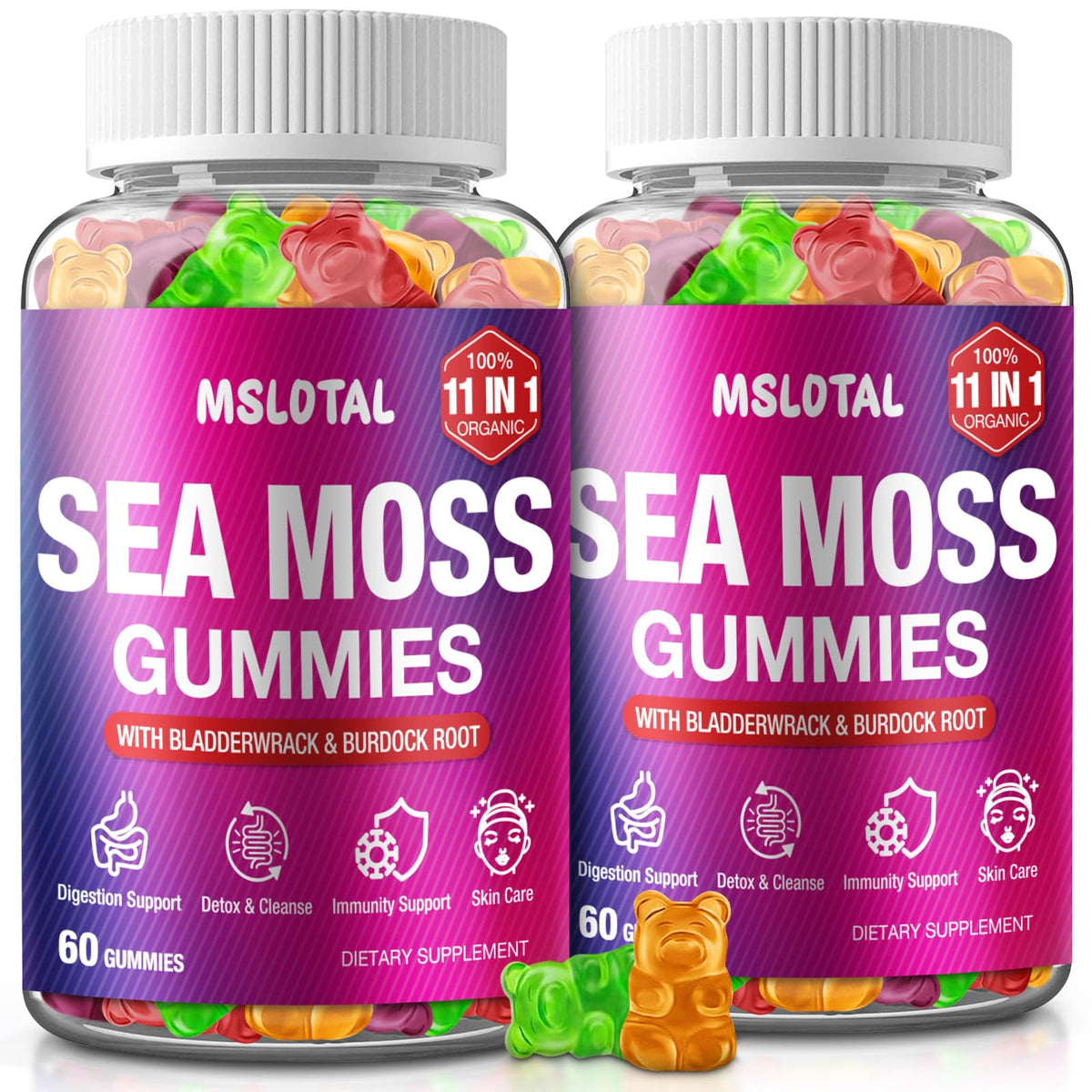 MSLOTAL Irish Sea Moss Gummies with Black Seed Oil, Ashwagandha Bladderwrack and Burdock Root, Organic Sea Moss Gummies for Women and Men with Shilajit, Immune Support, Vegan, 120 Gummies Totalss MSLOTALBuy Supplements Australia