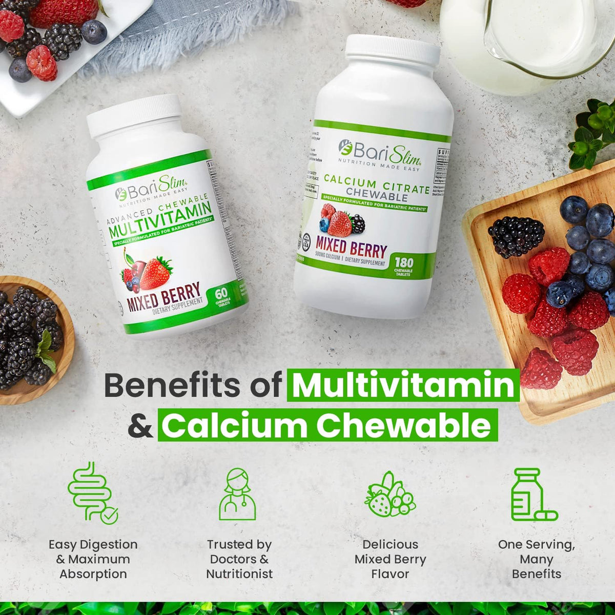 BariSlim Bariatric Calcium Citrate & Advanced Chewable Bariatric Multivitamin with Iron - Bariatric Vitamin and Supplement for Post Bariatric Surgery Including Gastric Bypass and Gastric Sleeve BariSlim buy supplements Au