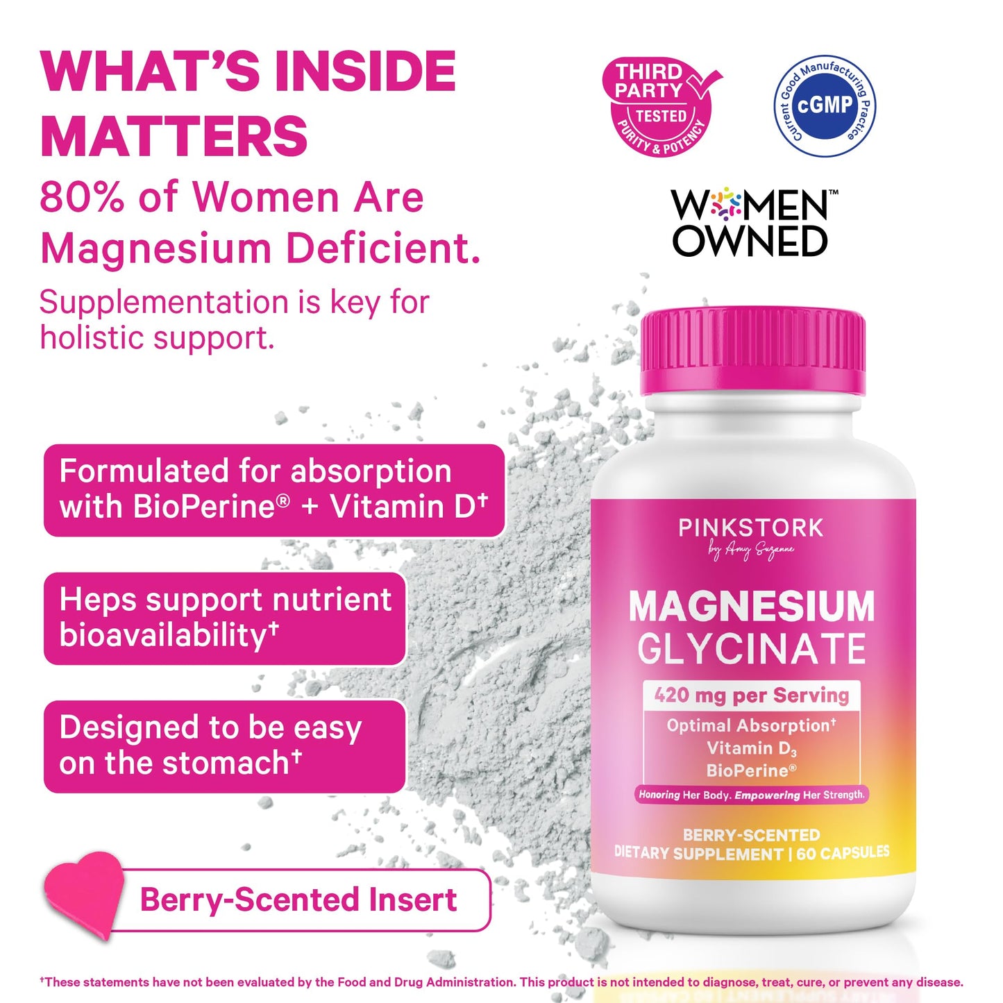 Pink Stork Magnesium Glycinate with Vitamin D - Magnesium Supplement for Women to Support Natural Calm, Mood, and Sleep - Hormone Balance for Women - 60 Capsules, Berry Essence, 1 Month Supply Pink StorkBuy Supplements Australia