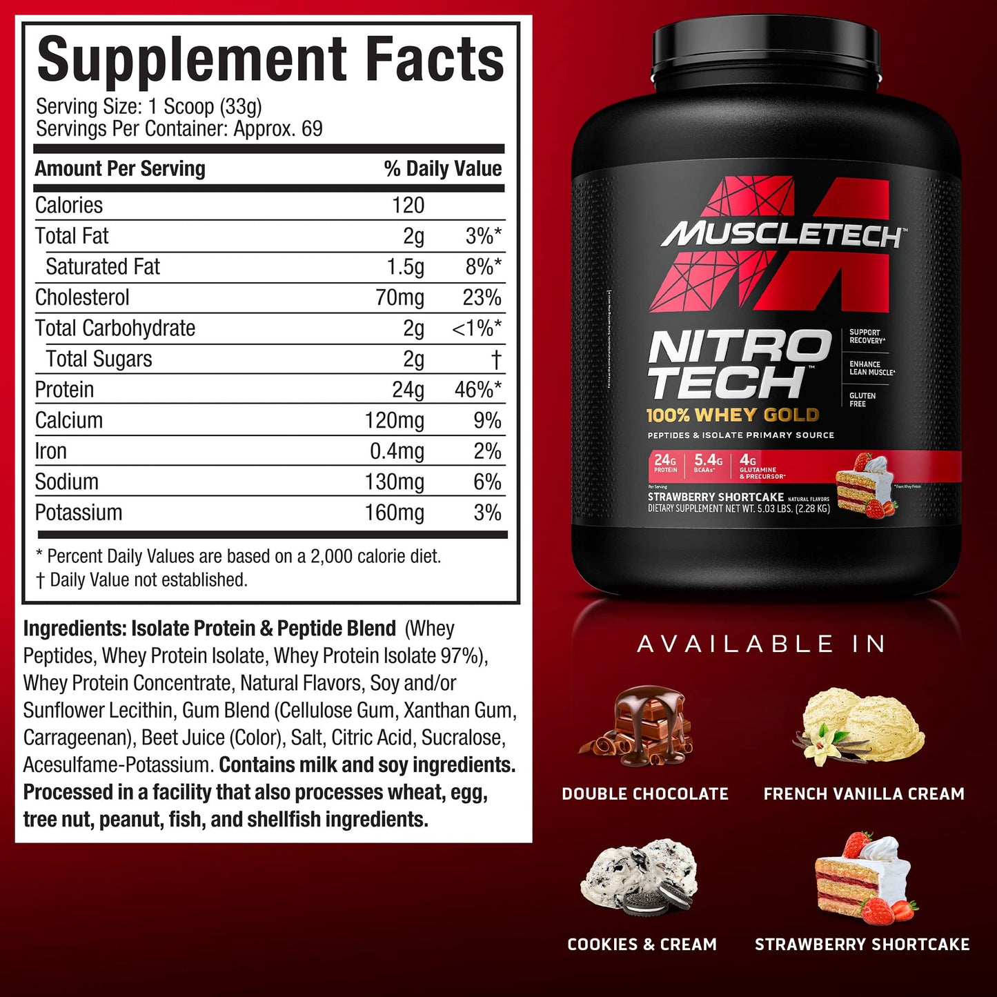Whey Protein Powder MuscleTech Nitro-Tech Whey Gold Protein Powder Whey Protein MuscleTechBuy Supplements Australia
