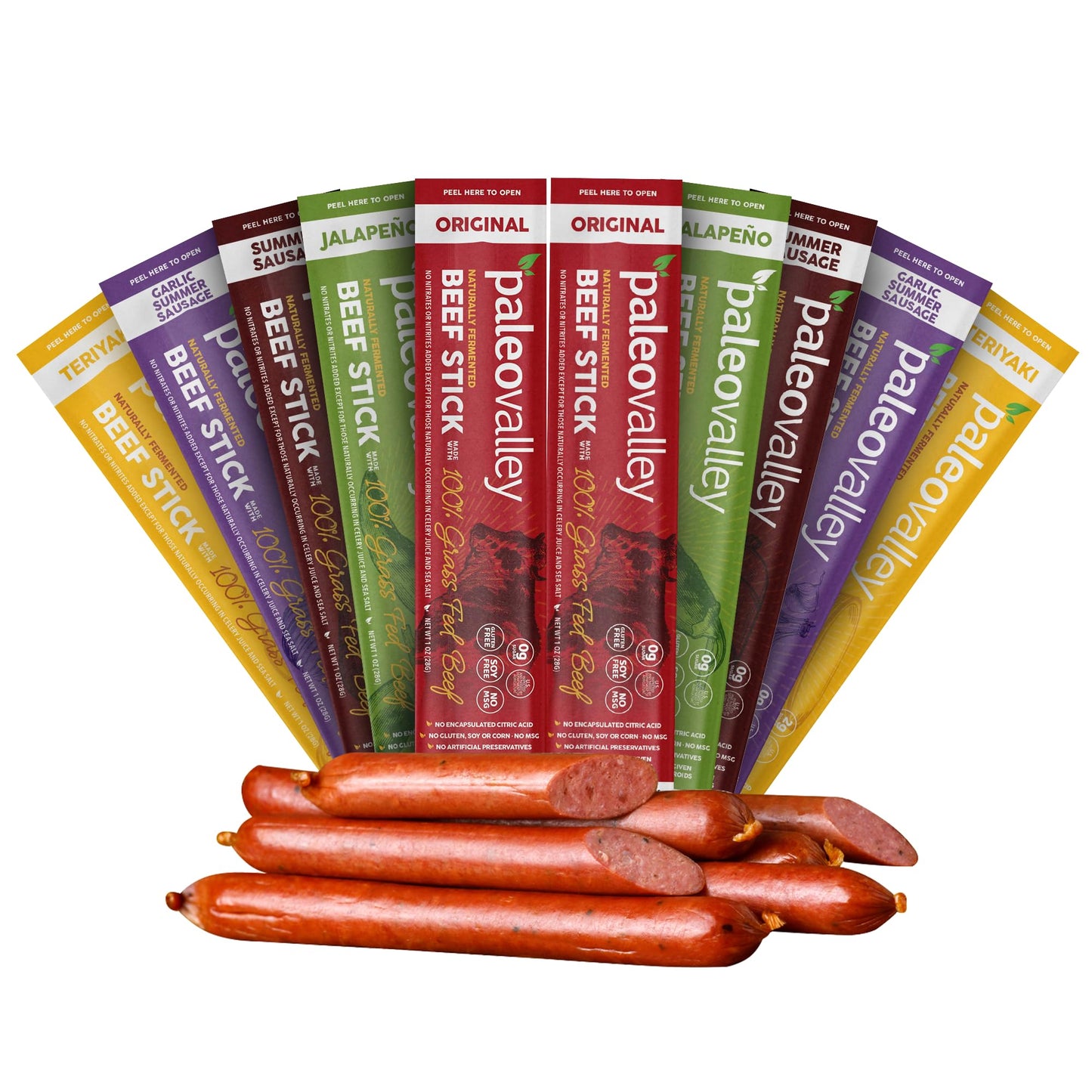 Paleovalley 100% Grass Fed Beef Sticks - Delicious Gluten Free Beef Snack - High Protein Keto Friendly, 50 Count Variety Pack PaleovalleyBuy Supplements Australia