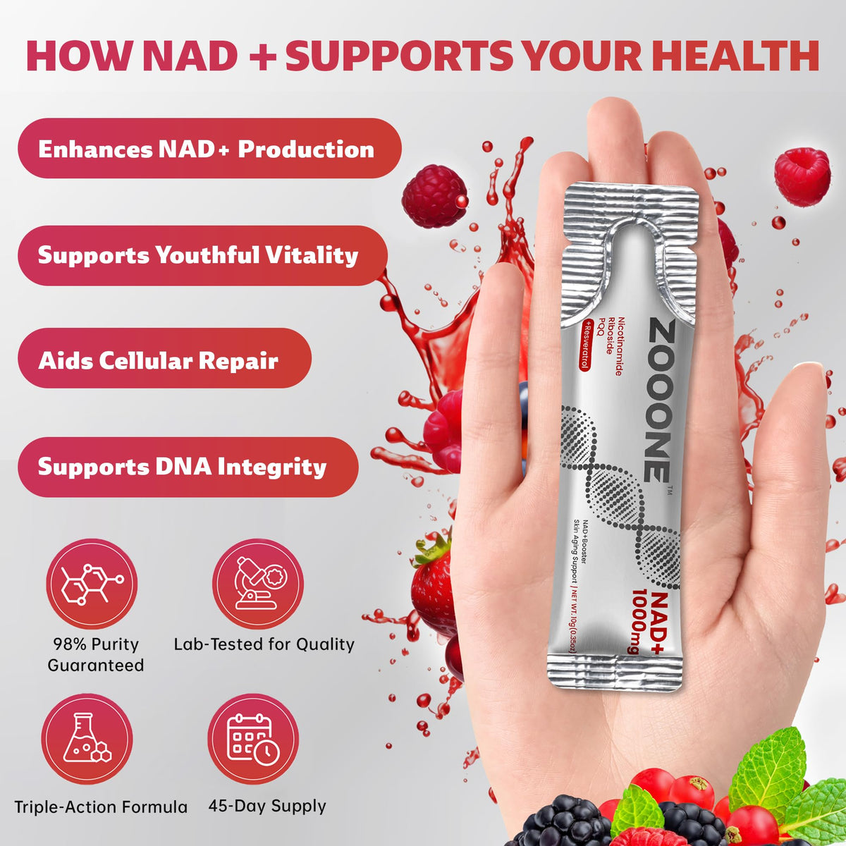 zooone- NAD+ Supplement 30pcs, Premium Nicotinamide Riboside & Resveratrol, DNA Repair & Healthy Aging， Advanced NAD Supplement for Men & Women, Boosts Cellular Energy. zoooneBuy Supplements Australia