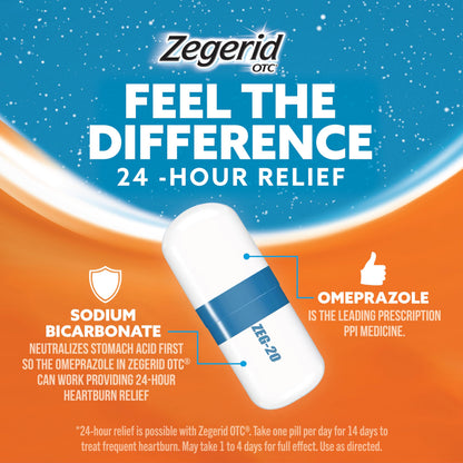 Zegerid OTC, 24-Hour Heartburn Relief, Acid Reflux Medicine and Antacid, Treats Frequent Heartburn, Omeprazole 20mg + Sodium Bicarbonate, Proton Pump Inhibitor (PPI), 42 Capsules Zegerid OTC buy supplements Au
