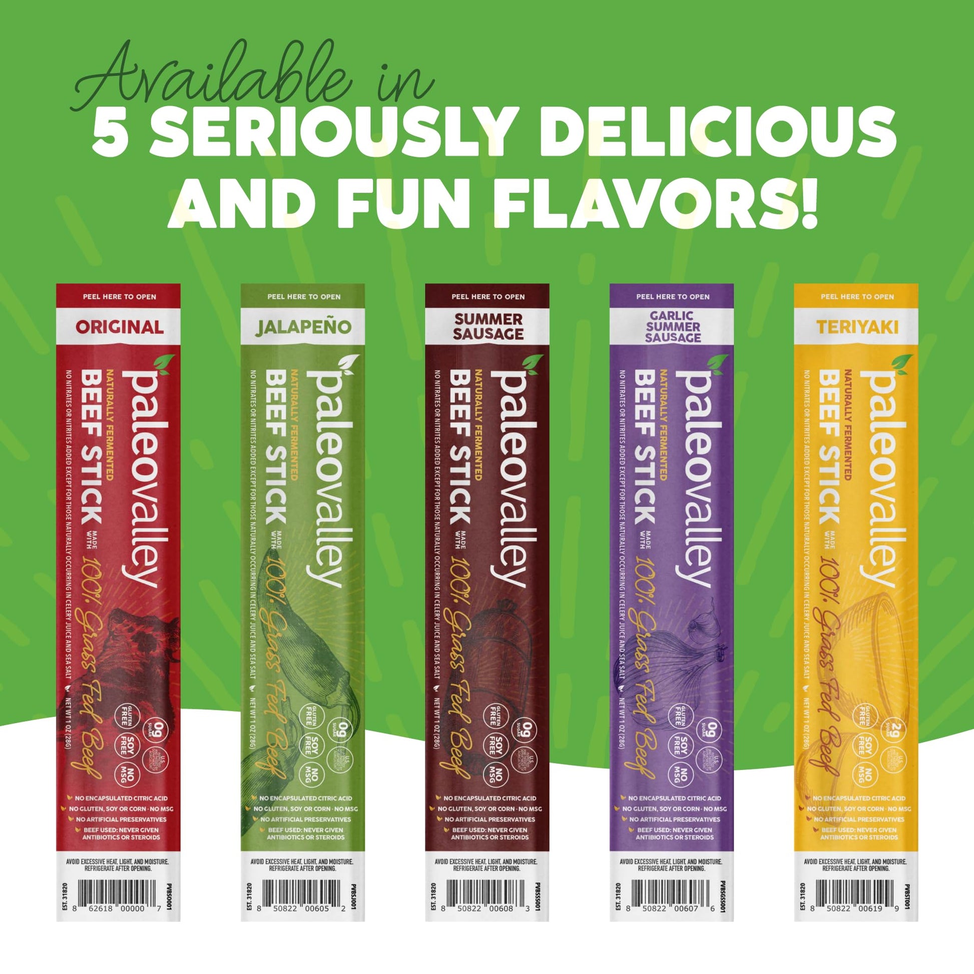 Paleovalley 100% Grass Fed Beef Sticks - Delicious Gluten Free Beef Snack - High Protein Keto Friendly, 50 Count Variety Pack PaleovalleyBuy Supplements Australia