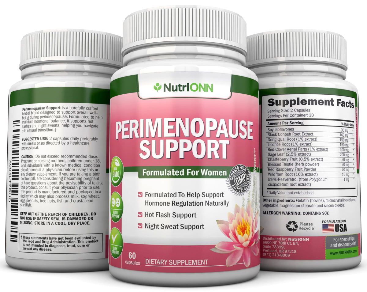 NutriONN Perimenopause Supplement for Women - Natural Support for Hot Flashes & Night Sweats - Improved Mood & Sleep - 11 Herbal Ingredients with Black Cohosh & Red Clover - Hormone Balance - Non-GMO NutriONNBuy Supplements Australia