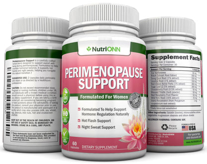 NutriONN Perimenopause Supplement for Women - Natural Support for Hot Flashes & Night Sweats - Improved Mood & Sleep - 11 Herbal Ingredients with Black Cohosh & Red Clover - Hormone Balance - Non-GMO NutriONNBuy Supplements Australia