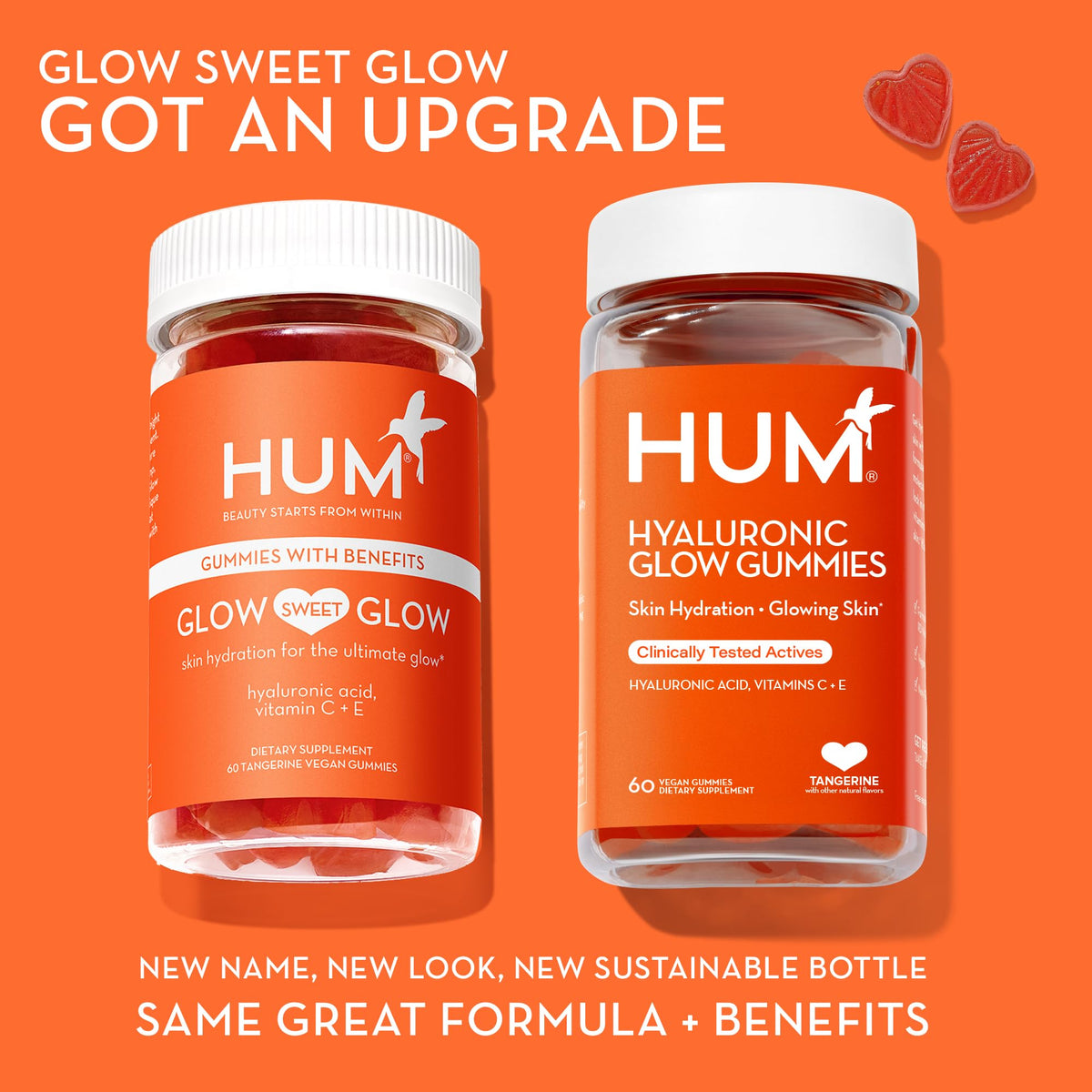HUM Hyaluronic Glow Hydrating Skin Care Supplement, with Low Molecular Hyaluronic Acid, Vitamin C from Amla Fruit, and Vitamin E, Antioxidant Support for Skin Hydration, Tangerine, 60 Vegan Gummies HUMBuy Supplements Australia
