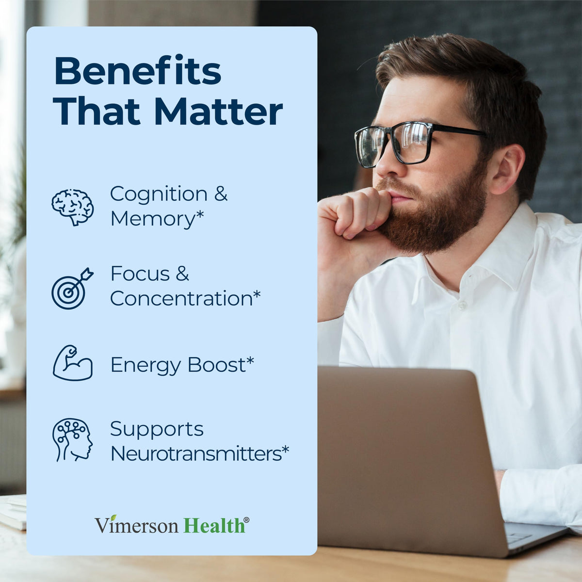 Nootropics Brain Support Supplement - Nootropic Brain Booster for Improved Focus, Concentration & Memory. Brain Nootropic for Brain Health, Mood & Energy Support. Non-GMO. Made in the USA. 60 Capsules Vimerson HealthBuy Supplements Australia