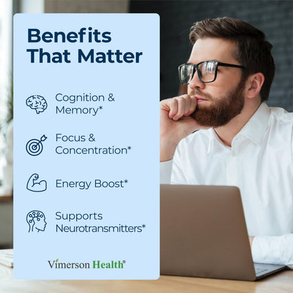 Nootropics Brain Support Supplement - Nootropic Brain Booster for Improved Focus, Concentration & Memory. Brain Nootropic for Brain Health, Mood & Energy Support. Non-GMO. Made in the USA. 60 Capsules Vimerson HealthBuy Supplements Australia