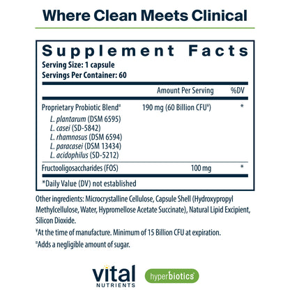 Hyperbiotics Vital Nutrients Prebiotic and Probiotic for Women and Men | 60 Billion CFU | Pre and Probiotics Supports Digestive Health, Constipation,