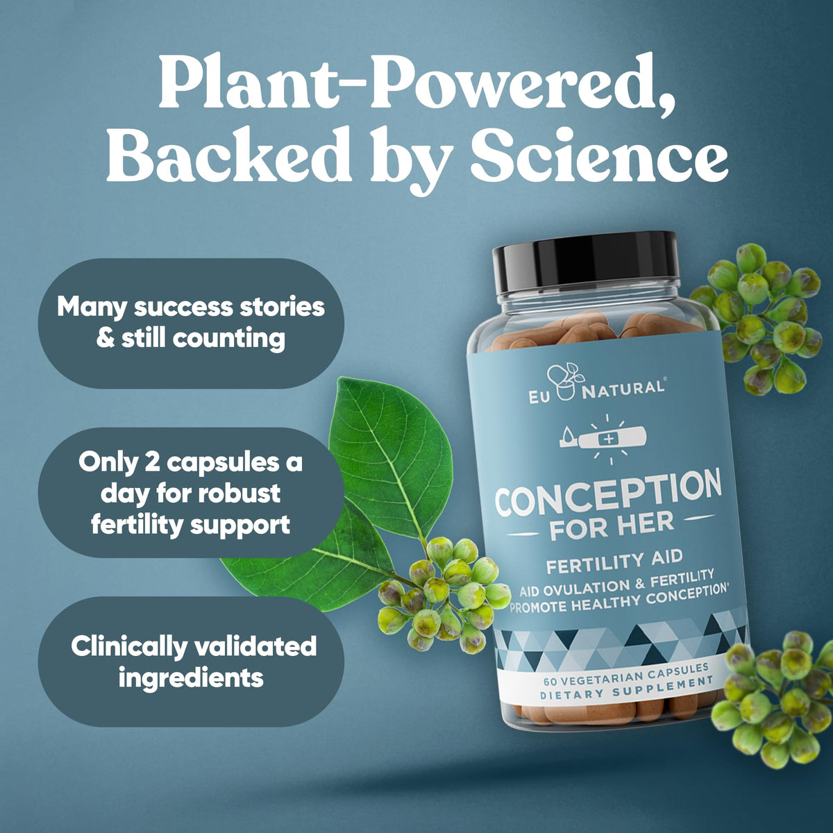 Eu Natural Conception for Her Fertility Supplements for Women - Ovulation, Hormonal Balance & Regular Cycle Support - Myo-Inositol, Folate, Folic Acid & Vitex - 60 Vegetarian Capsules Eu NaturalBuy Supplements Australia
