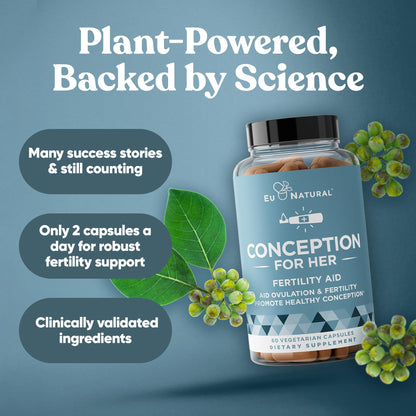 Eu Natural Conception for Her Fertility Supplements for Women - Ovulation, Hormonal Balance & Regular Cycle Support - Myo-Inositol, Folate, Folic Acid & Vitex - 60 Vegetarian Capsules Eu NaturalBuy Supplements Australia