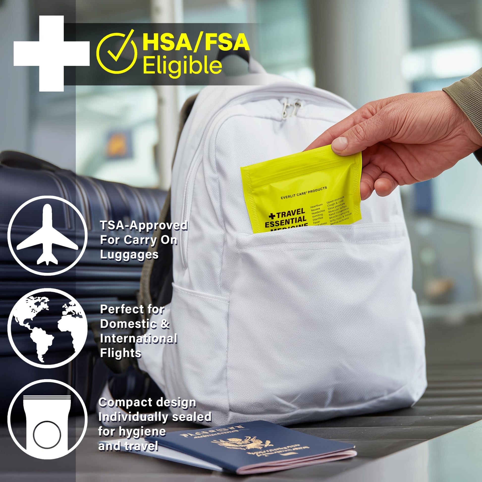 EVERLIT CARE Travel Essential Medicine First Aid Kit I Bonus Medical Supplies I TSA Compliant Mini Size Medkit for Traveling Camping Trips Individually Packed 64 Tablets (Refill Pack) EVERLIT CARE buy supplements Au