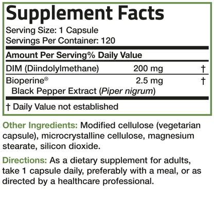 Bronson DIM Supplement 200 MG Diindolymethane with BioPerine for Enhanced Absorption, Estrogen Metabolism & Maintains Balanced Hormone Levels, 120 Vegetarian Capsules BronsonBuy Supplements Australia
